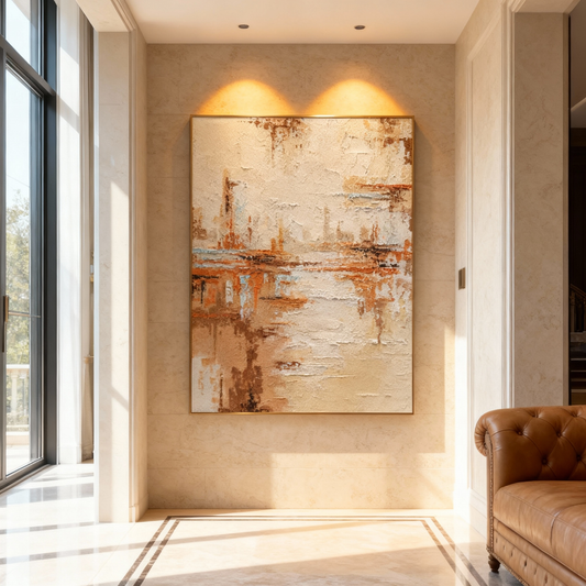 Hand-Painted Modern Art | Rustic Abstract Wall Art – Earth Tone Canvas Painting with Textured Brushwork for Warm Living Room Decor