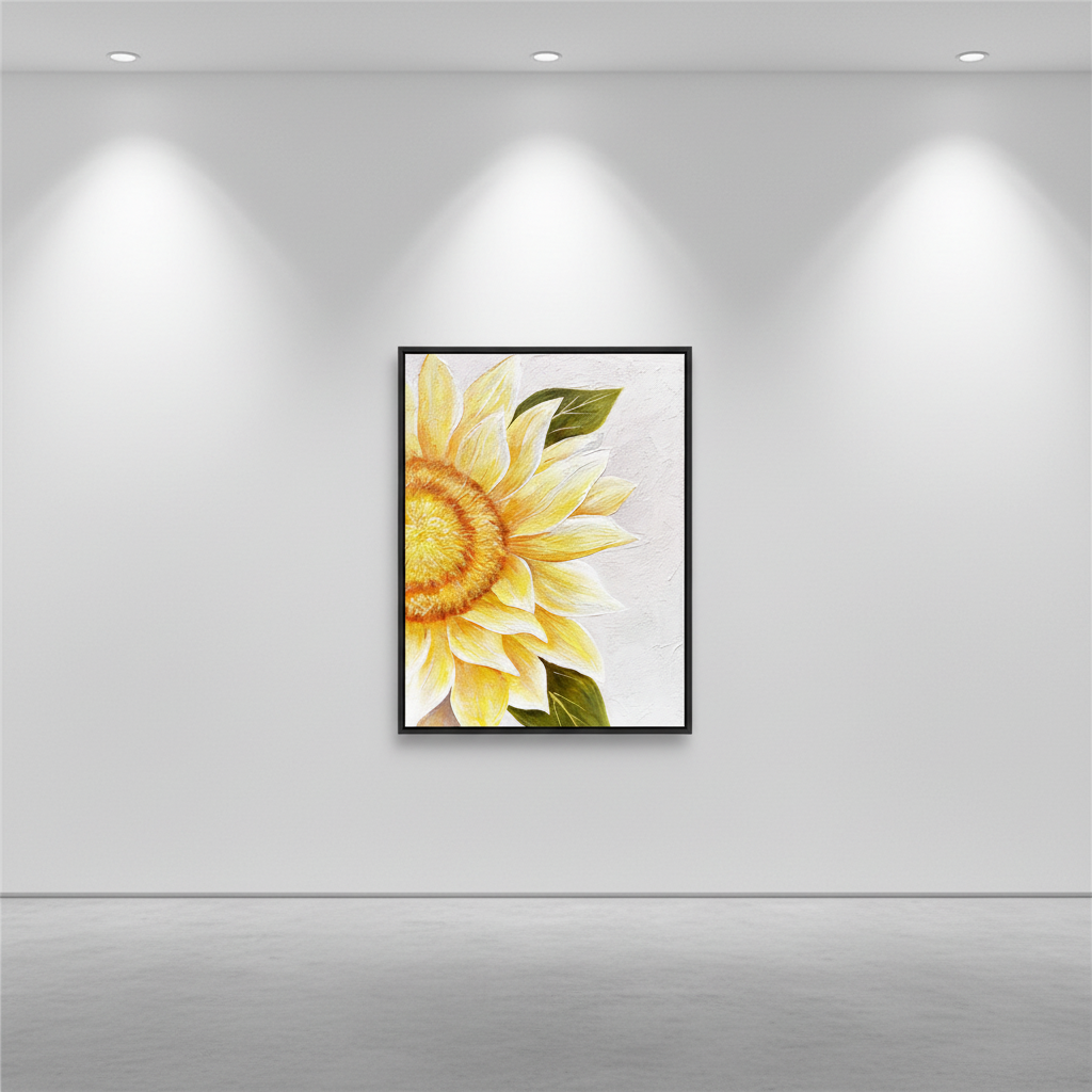 Lemon yellow sunflower oil painting in an art gallery