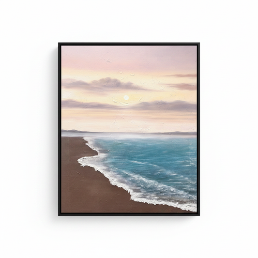 Sunset beach oil painting white background product photo