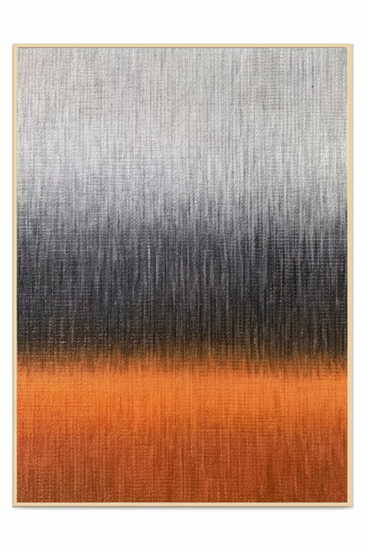 Abstract silver grey charcoal orange red vertical line gradient impasto oil painting no frame white background