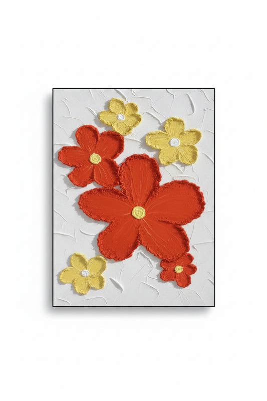 Red yellow bold flower scatter impasto oil painting no frame white background