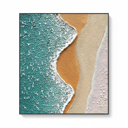 Dual wave beach crackle impasto oil painting no frame white background