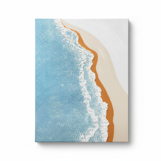 Aerial beach crackle impasto oil painting no frame white background