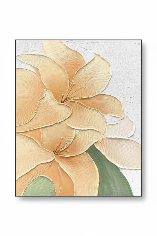 Champagne peach lily close-up impasto oil painting no frame white background