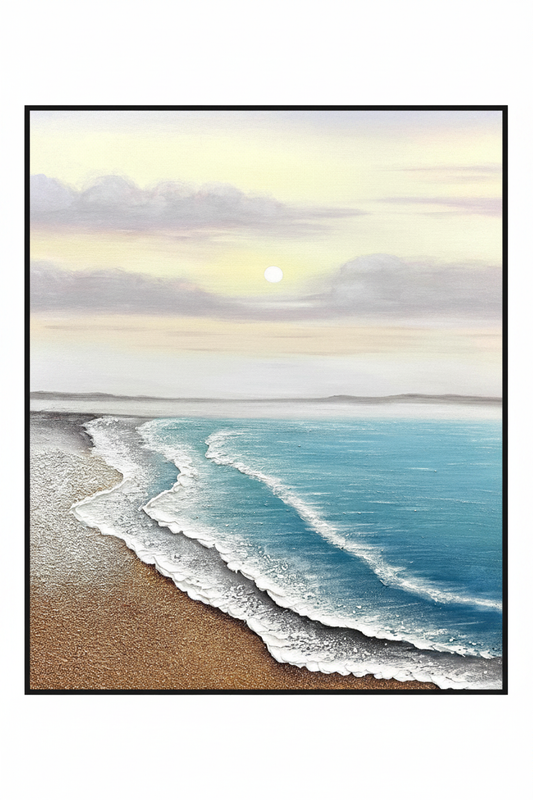 Sunrise beach seascape oil painting no frame white background