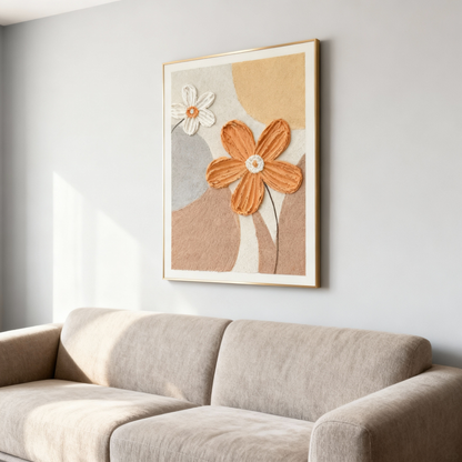 Hand-Painted Floral Oil Painting | Textured Ivory Blooms Canvas Wall Art for Living Room Decor