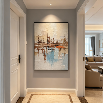 Hand-Painted Oil Painting | Abstract Water Reflection Art – Modern Canvas Painting with Blue and Brown Tones for Living Room Decor