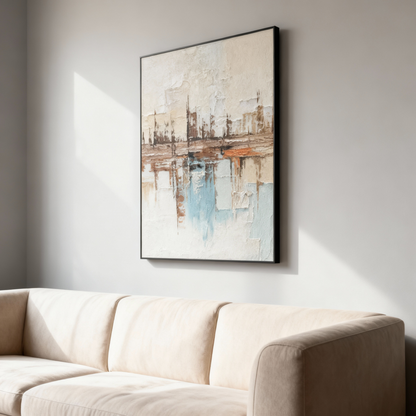 Hand-Painted Oil Painting | Abstract Water Reflection Art – Modern Canvas Painting with Blue and Brown Tones for Living Room Decor