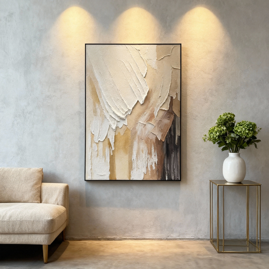 Hand-Painted Oil Painting | Abstract Wall Art – Beige and Brown Textured Canvas Painting for Modern Living Room or Gallery Wall