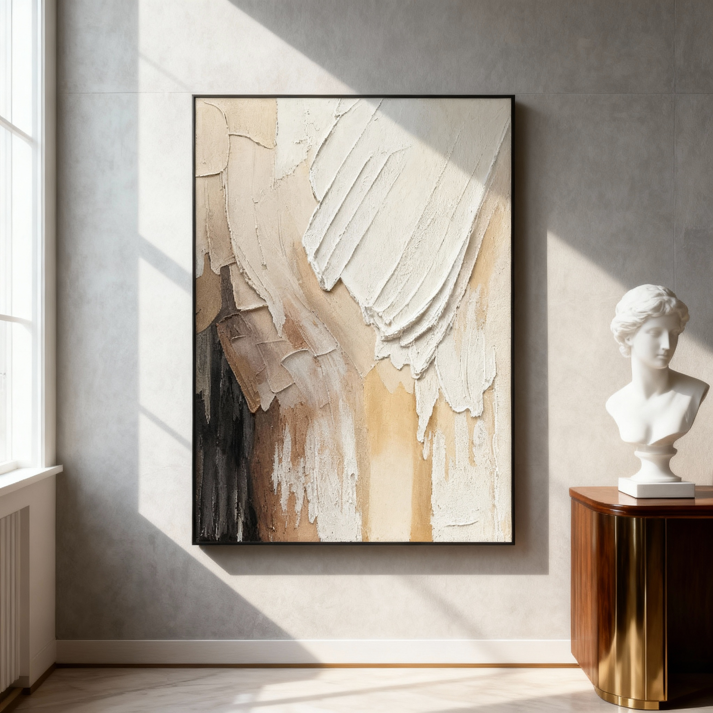 Hand-Painted Oil Painting | Abstract Wall Art – Beige and Brown Textured Canvas Painting for Modern Living Room or Gallery Wall