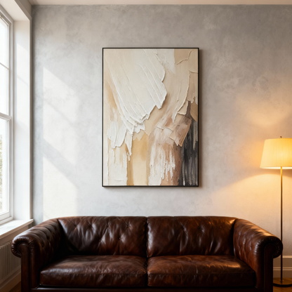 Hand-Painted Oil Painting | Abstract Wall Art – Beige and Brown Textured Canvas Painting for Modern Living Room or Gallery Wall