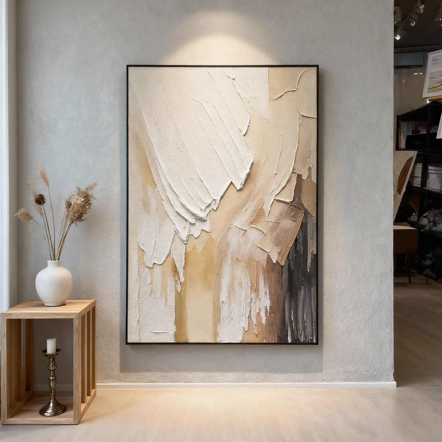 Hand-Painted Oil Painting | Abstract Wall Art – Beige and Brown Textured Canvas Painting for Modern Living Room or Gallery Wall