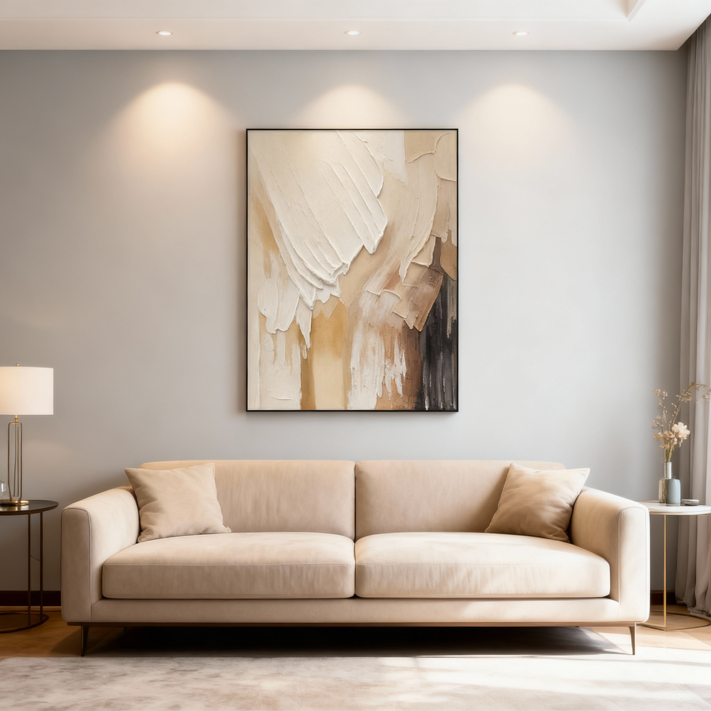 Hand-Painted Oil Painting | Abstract Wall Art – Beige and Brown Textured Canvas Painting for Modern Living Room or Gallery Wall