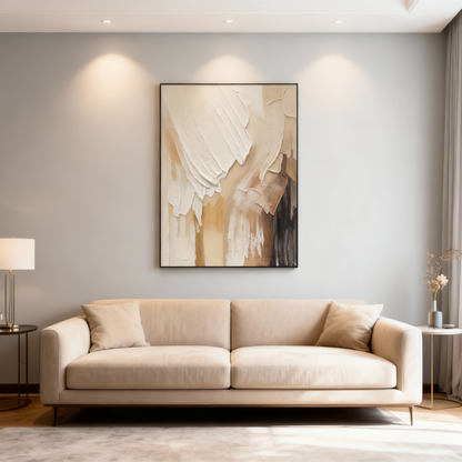 Hand-Painted Oil Painting | Abstract Wall Art – Beige and Brown Textured Canvas Painting for Modern Living Room or Gallery Wall