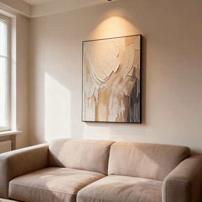 Hand-Painted Oil Painting | Abstract Wall Art – Beige and Brown Textured Canvas Painting for Modern Living Room or Gallery Wall