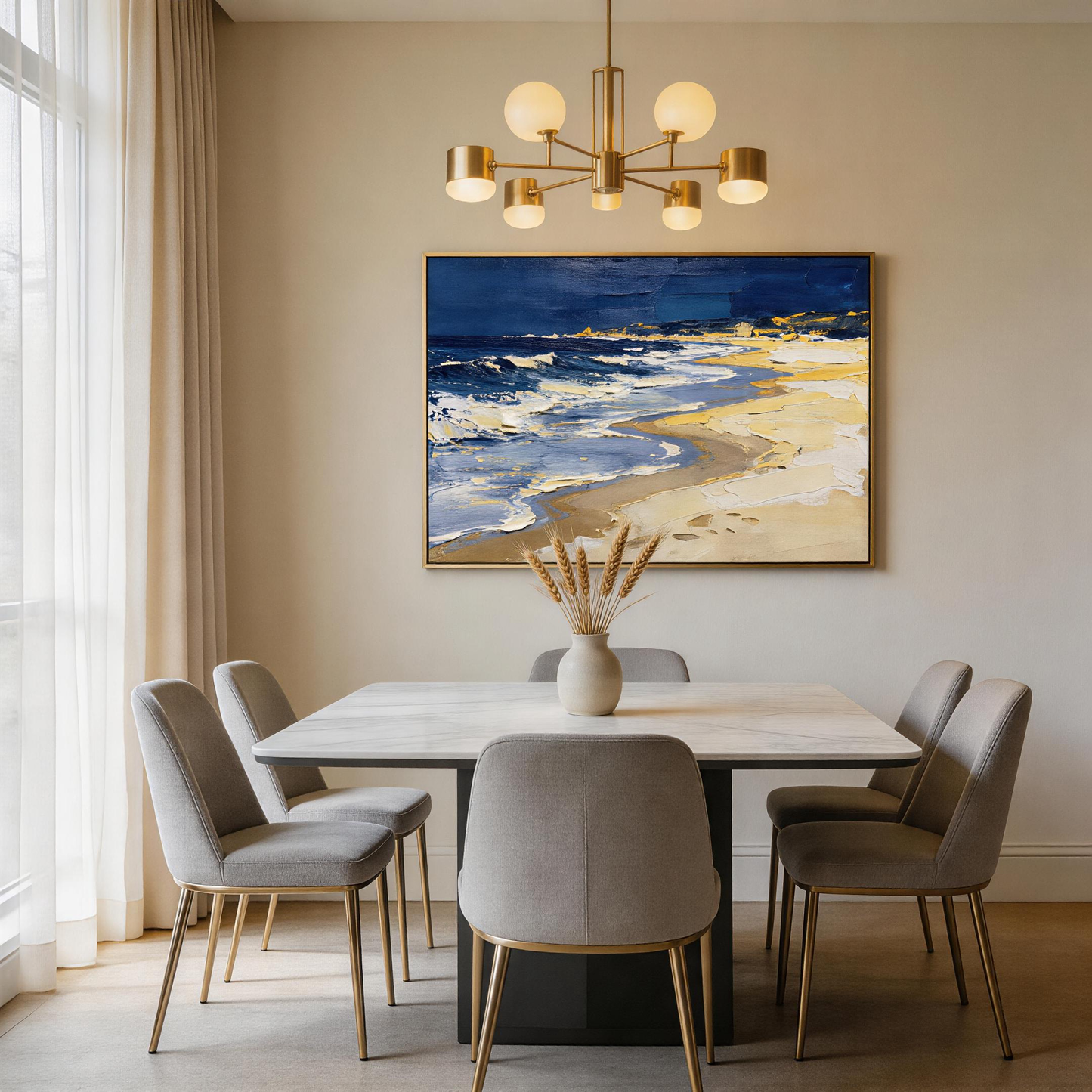 Stormy Night Beach Seascape Oil Painting | Hand-Painted Deep Navy Sky & White Wave Impasto Canvas Wall Art