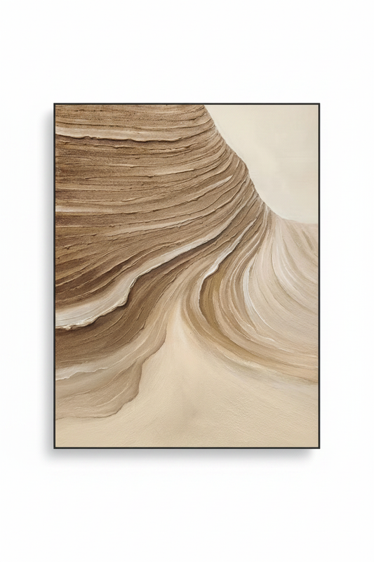 Abstract brown cream twin mesa horizontal strata impasto oil painting no frame white background