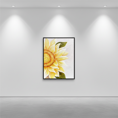 Lemon yellow sunflower oil painting in an art gallery