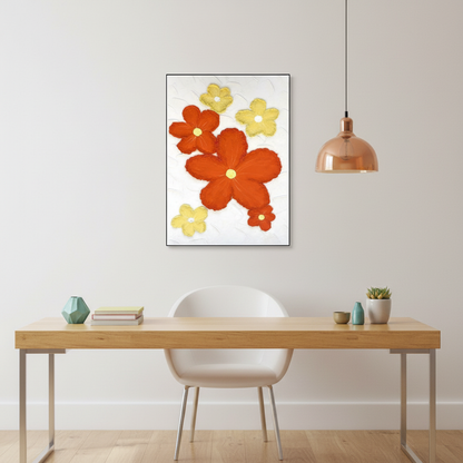 Red yellow bold flower scatter oil painting in a contemporary home office