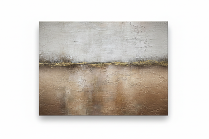 Abstract grey white brown gold horizon landscape impasto oil painting no frame white background