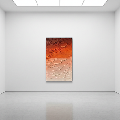 Abstract orange gradient oil painting in an art gallery