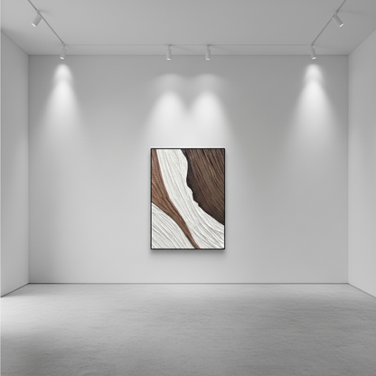 Abstract brown white canyon rock oil painting in an art gallery