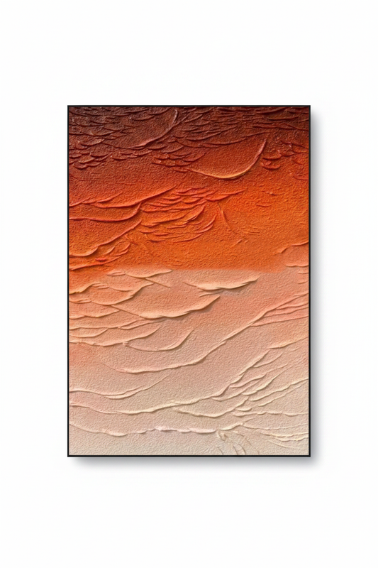 Abstract deep orange gradient beige impasto oil painting no frame white background
