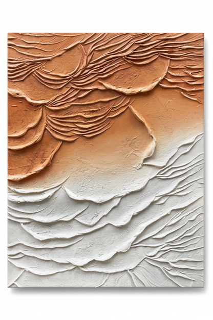 Abstract terracotta orange white cloud dune impasto oil painting no frame white background