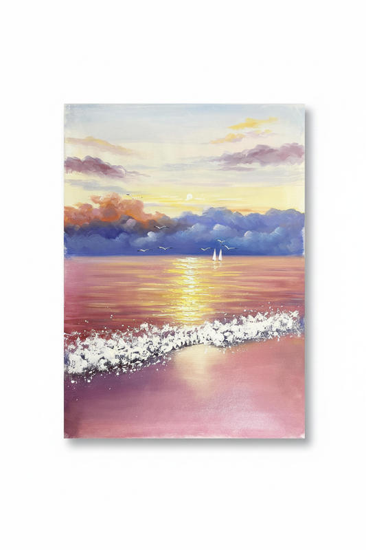 Dramatic sunset sailboat seascape oil painting no frame white background
