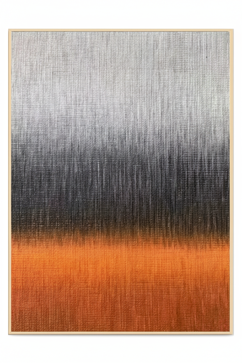 Abstract silver grey charcoal orange red vertical line gradient impasto oil painting no frame white background