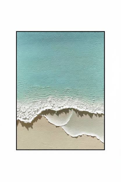 Turquoise shallow ocean aerial impasto oil painting no frame white background
