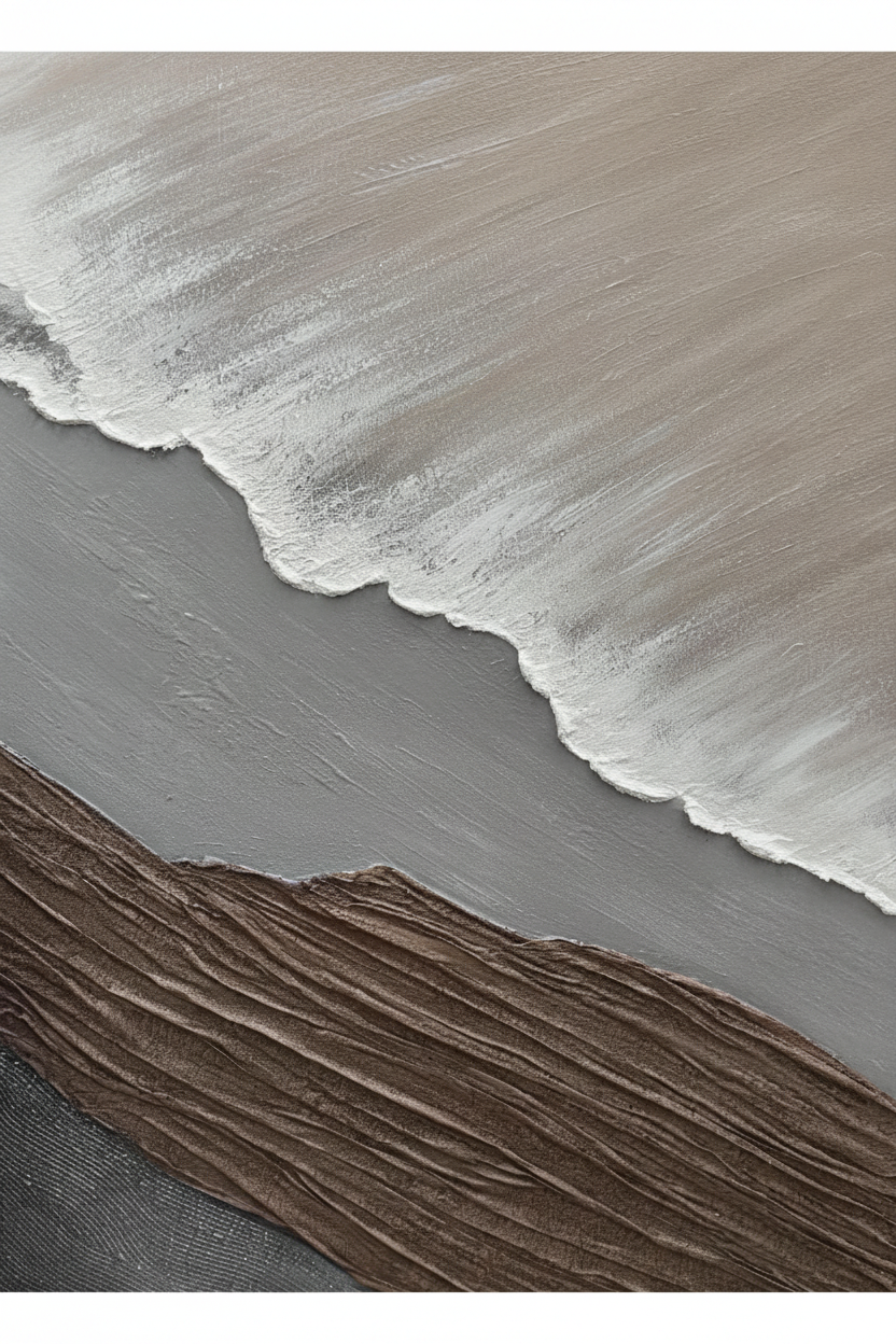 Grey wave brown sand impasto oil painting no frame white background