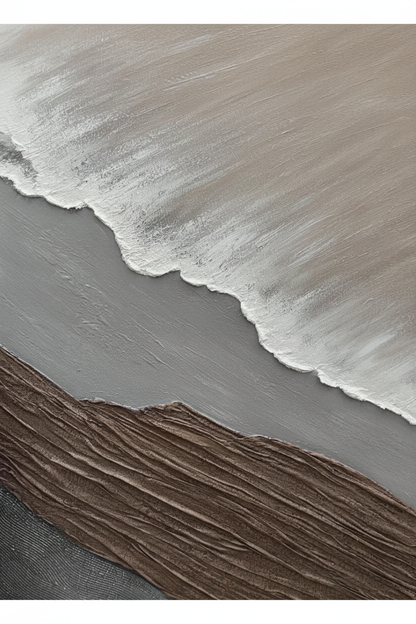 Grey wave brown sand impasto oil painting no frame white background