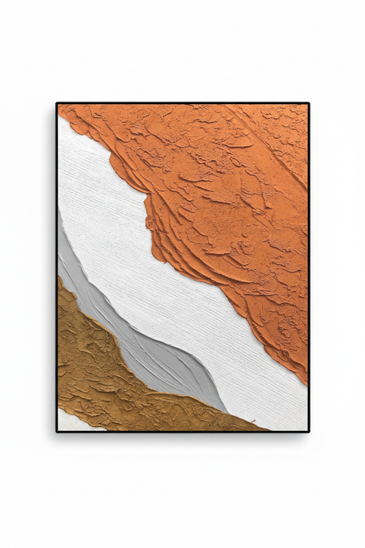 Abstract burnt orange white diagonal impasto oil painting no frame white background