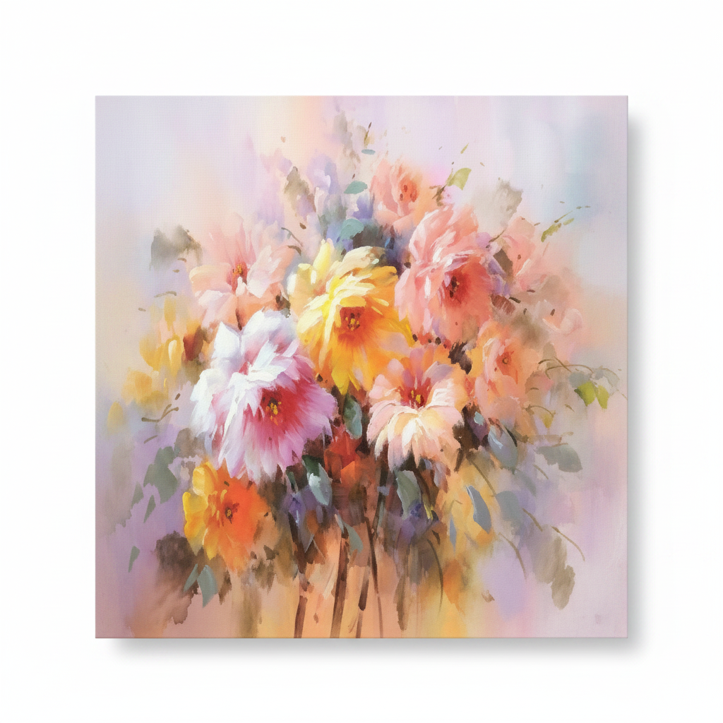 Soft impressionist mixed flower bouquet oil painting no frame white background