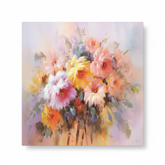 Soft impressionist mixed flower bouquet oil painting no frame white background