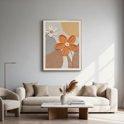 Hand-painted floral oil painting displayed in a luxurious modern living room