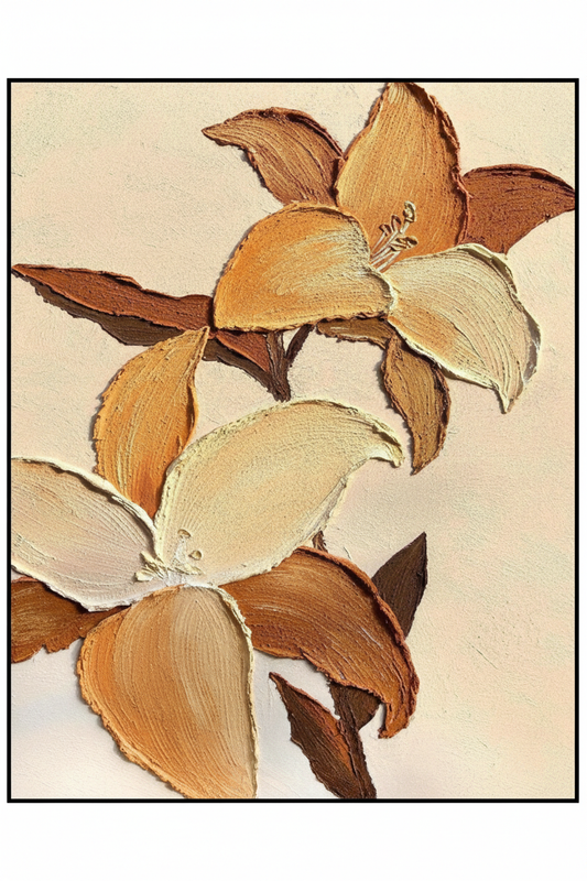 Caramel cream magnolia branch impasto oil painting no frame white background