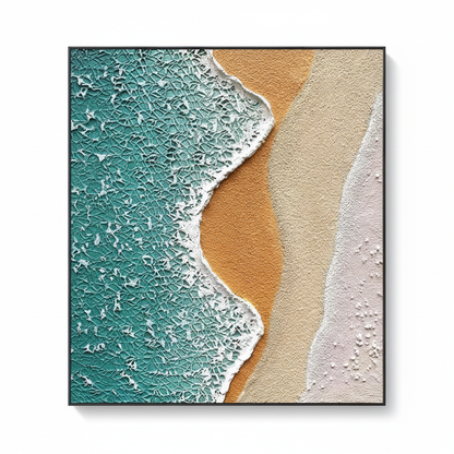 Dual wave beach crackle impasto oil painting no frame white background