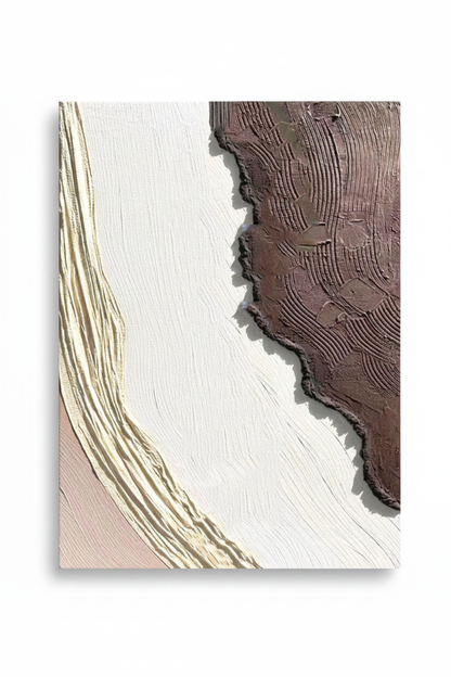 Abstract white chocolate brown island impasto oil painting no frame white background