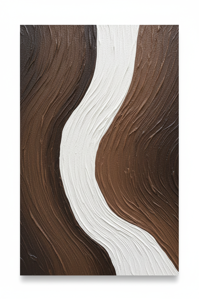 Abstract brown white arc vertical stripe impasto oil painting no frame white background