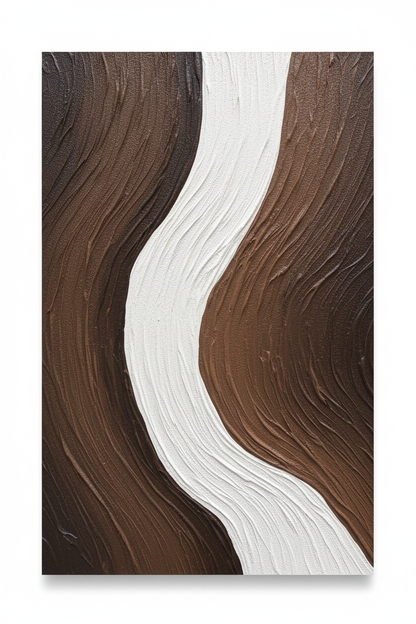 Abstract brown white arc vertical stripe impasto oil painting no frame white background