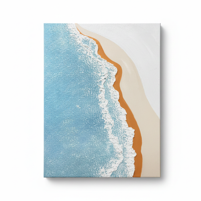 Aerial beach crackle impasto oil painting no frame white background