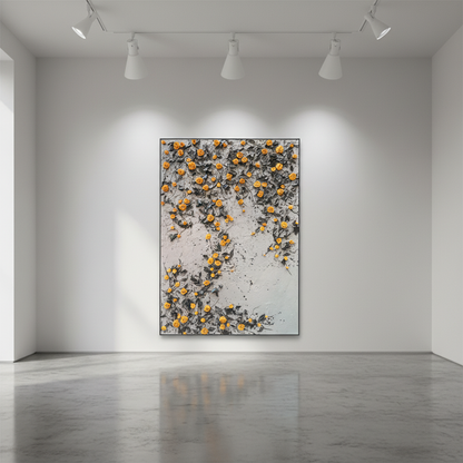 Orange yellow rose vine oil painting in an art gallery