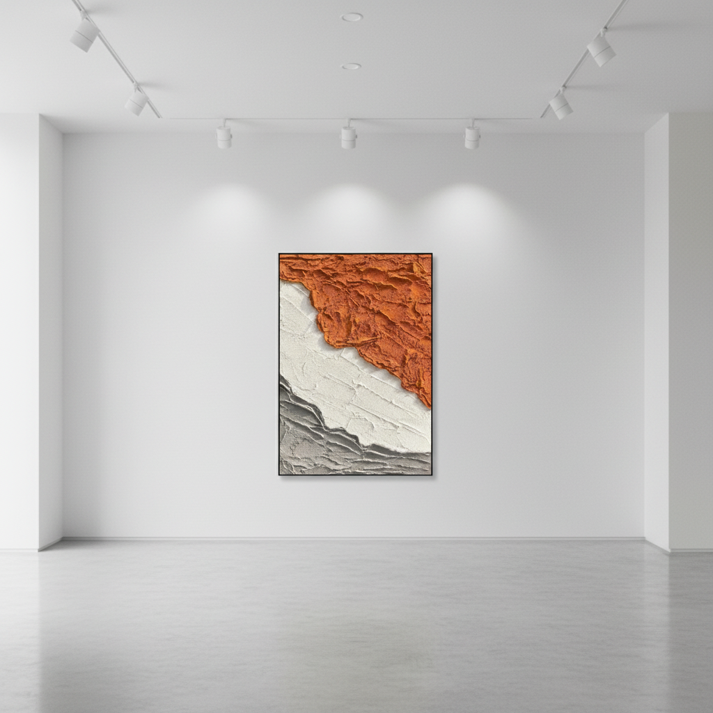 Abstract geological oil painting in an art gallery