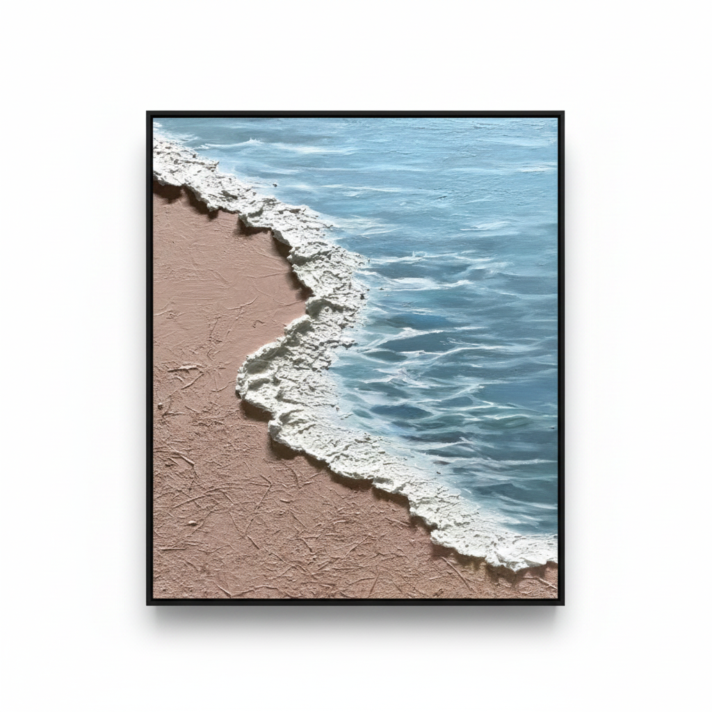 Beach shoreline impasto oil painting white background product photo