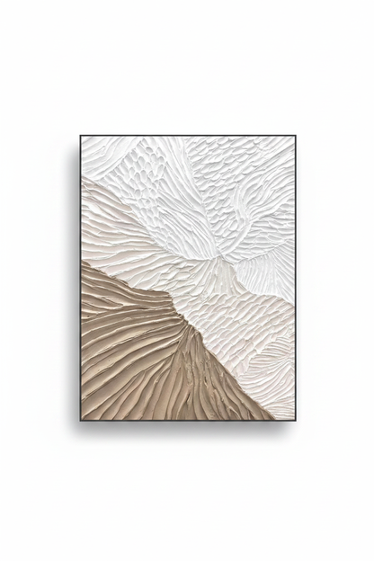 Abstract white sandy beige arc wave texture impasto oil painting no frame white background