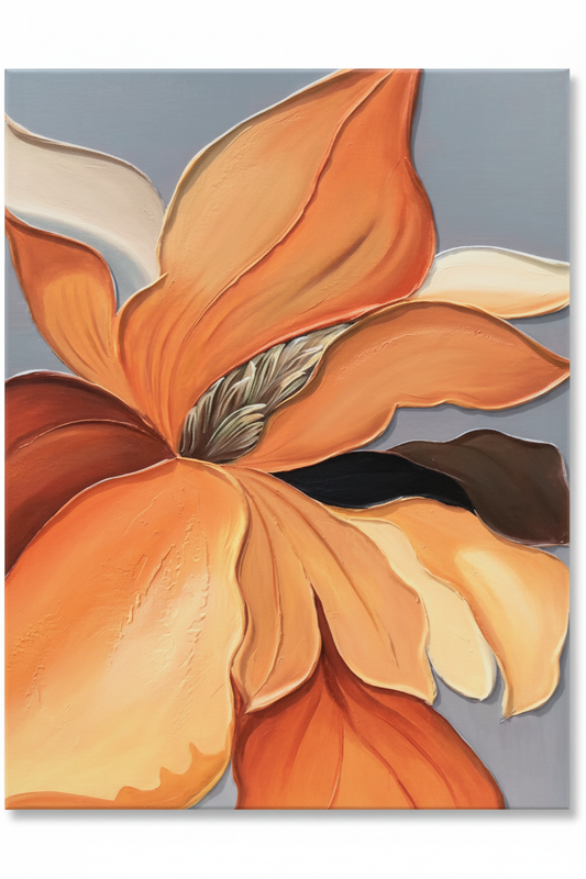 Orange iris flower close-up oil painting no frame white background