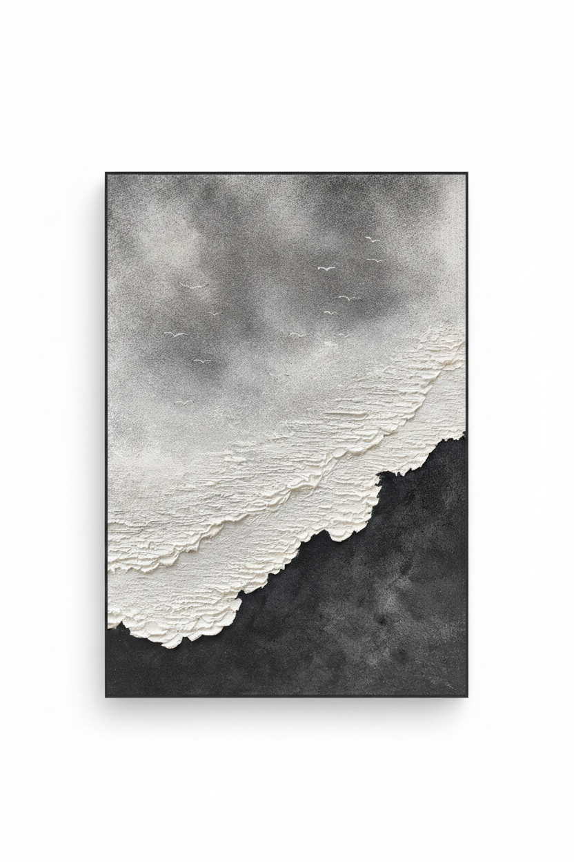 Dark abstract coastal impasto oil painting no frame white background