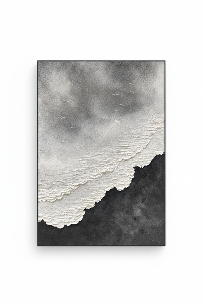Dark abstract coastal impasto oil painting no frame white background